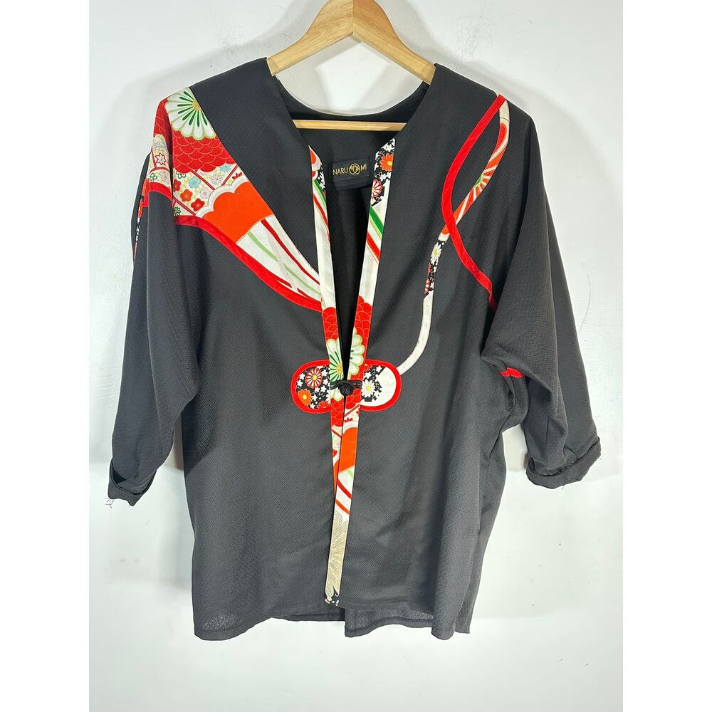 VINTAGE‎ NARUMI KIMONO JACKET WOMENS M FLORAL TRIM OPEN FRONT HAORI STYLE TOP